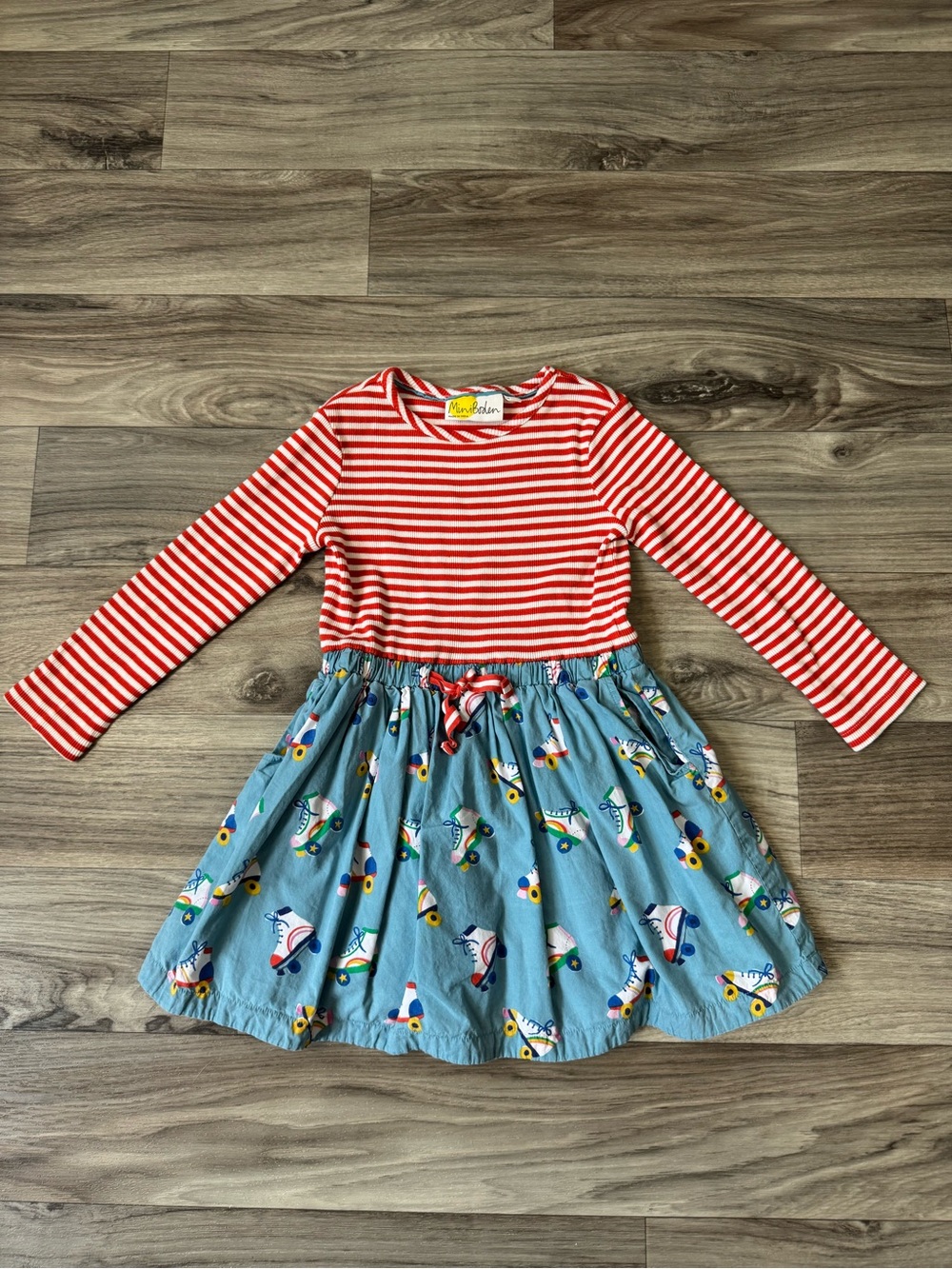 Mini Boden Rollerskate Novelty Print Striped Dress Size 4-5Y